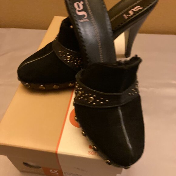 Delman Suede Leather Moccasin on Heel W/Tie, Pale Camel, Fur Lined Pump Sz 6.5B - Picture 3 of 8